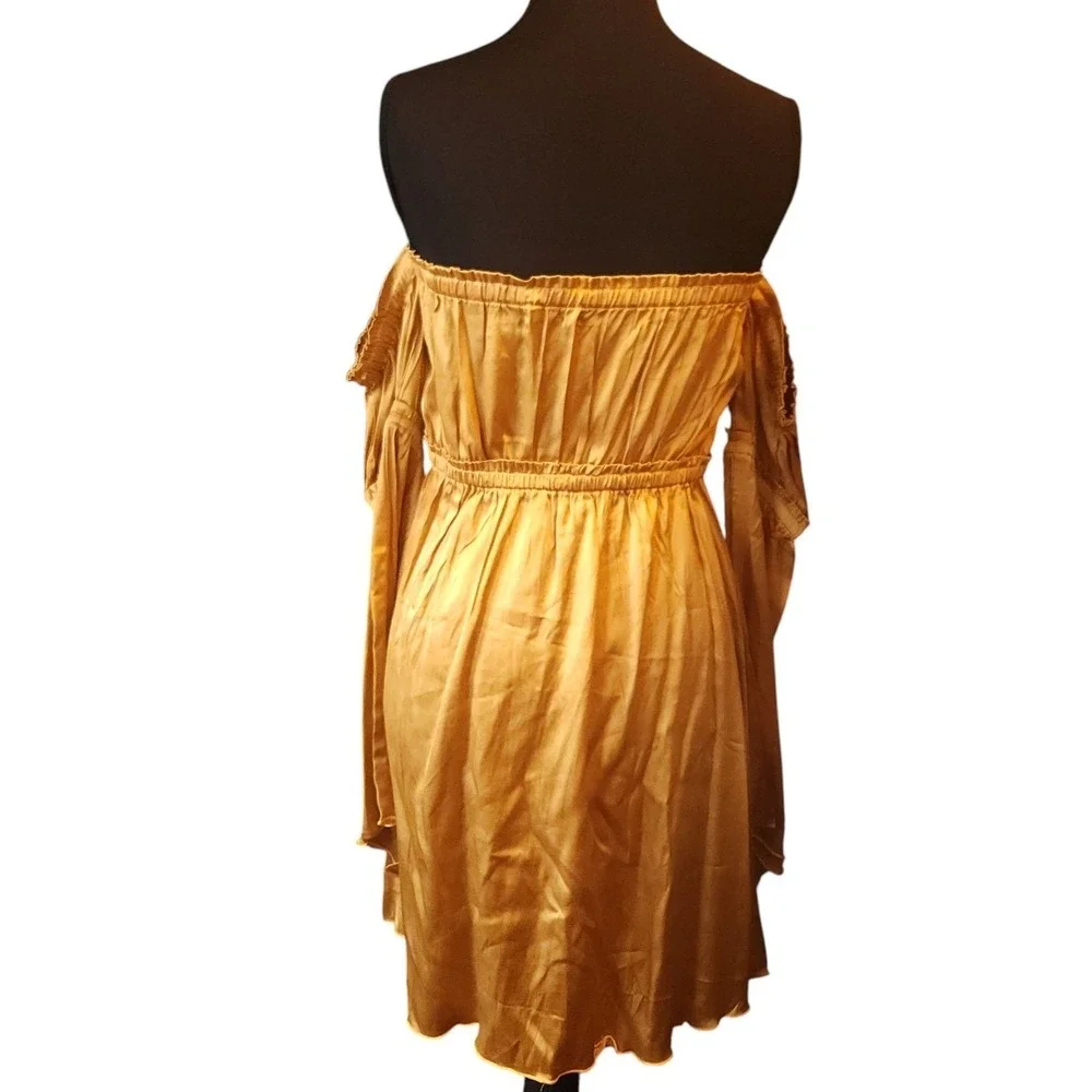 SHORE Shore Brand Off-the-Shoulder Mini Dress XL Gold Boho‎ Romantic NWT $198 - Picture 10 of 14